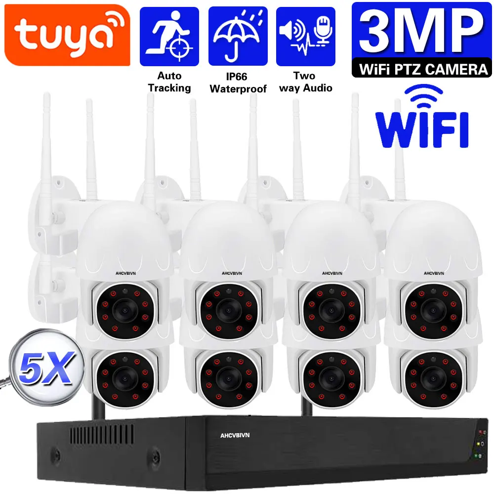 

Tuya Smart Life 8CH 3MP FHD Video System Surveillance Camera NVR Kit Wireless WIFI CCTV Two-Way Audio Camera Security System