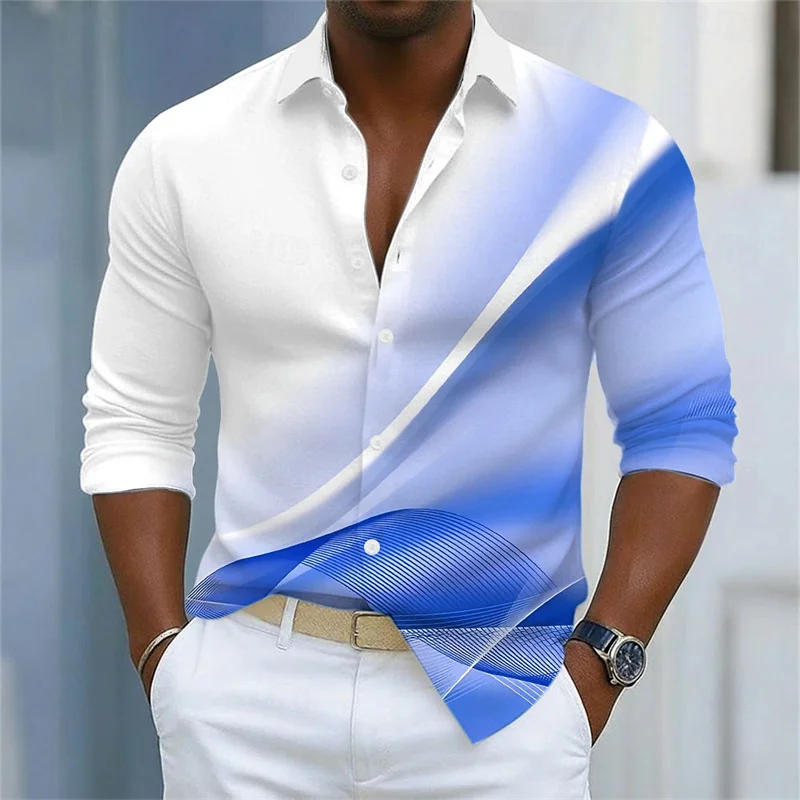 Men's Shirt Gradient Striped Long Sleeved Shirt Casual Business Collar Shirt Spring and Autumn New Trend Men's Top image 3