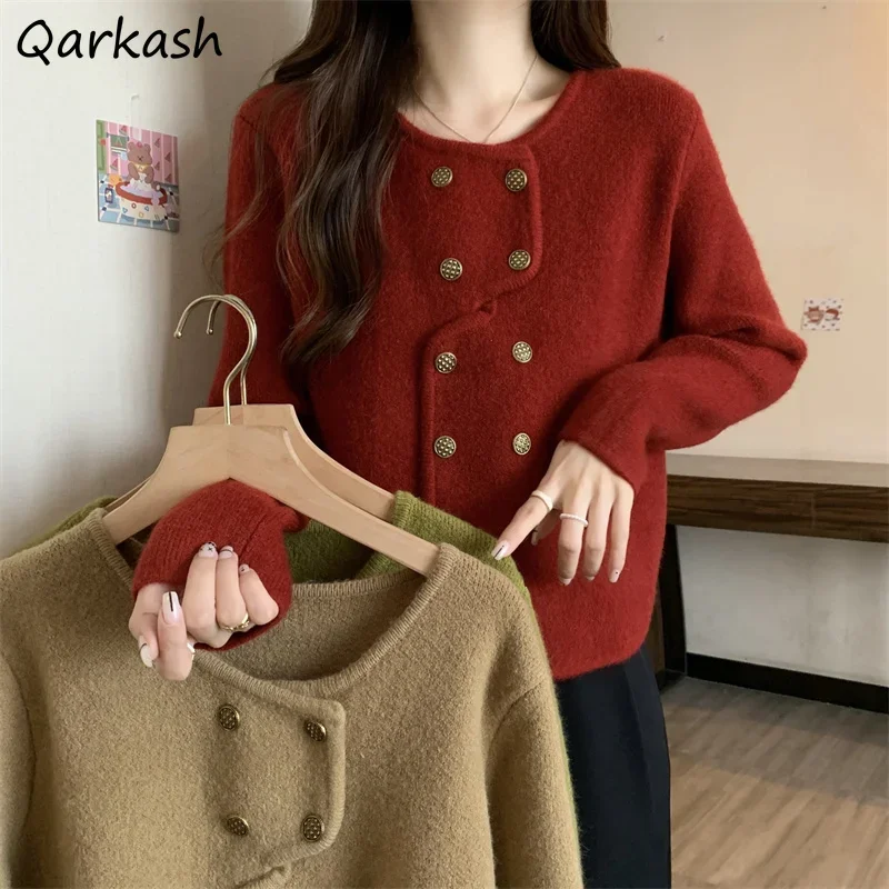 

Cardigans Women Autumn Temperament Ladies Solid Button Design Irregular Tops All-match Leisure French Style Cozy Sweater Tender