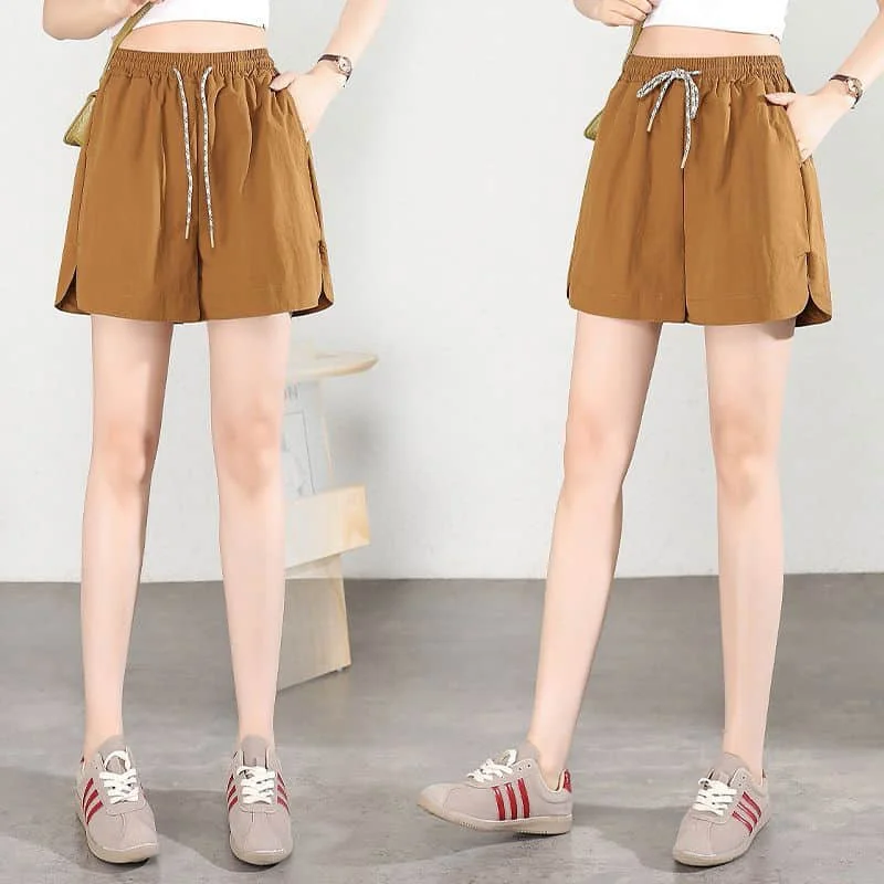 Solid Shorts Women Casual Loose Parachute A-line Wide Leg Shorts Safari Style Elastic Waist Hot Pants Streetwear Women Clothing