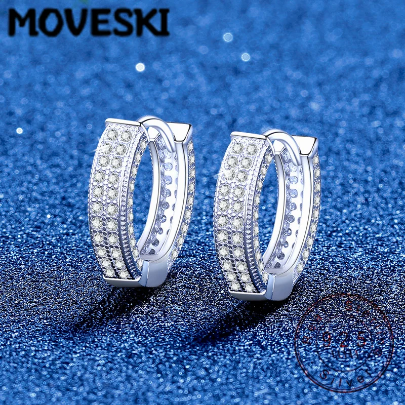 

MOVESKI 925 Sterling Silver Paved Moissanite Hoop Earrings Sparkling Huggie Jewelry for Women