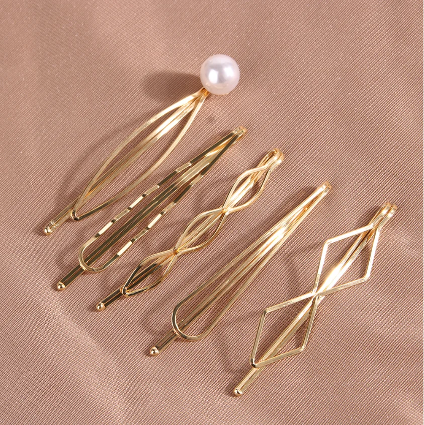 5PC Gold Color Hair Clip Bobby Pins Wavy Fashion Hairpins Metal Barrettes Invisible BB Clip Wave Hairgrip Hair Clips Accessories