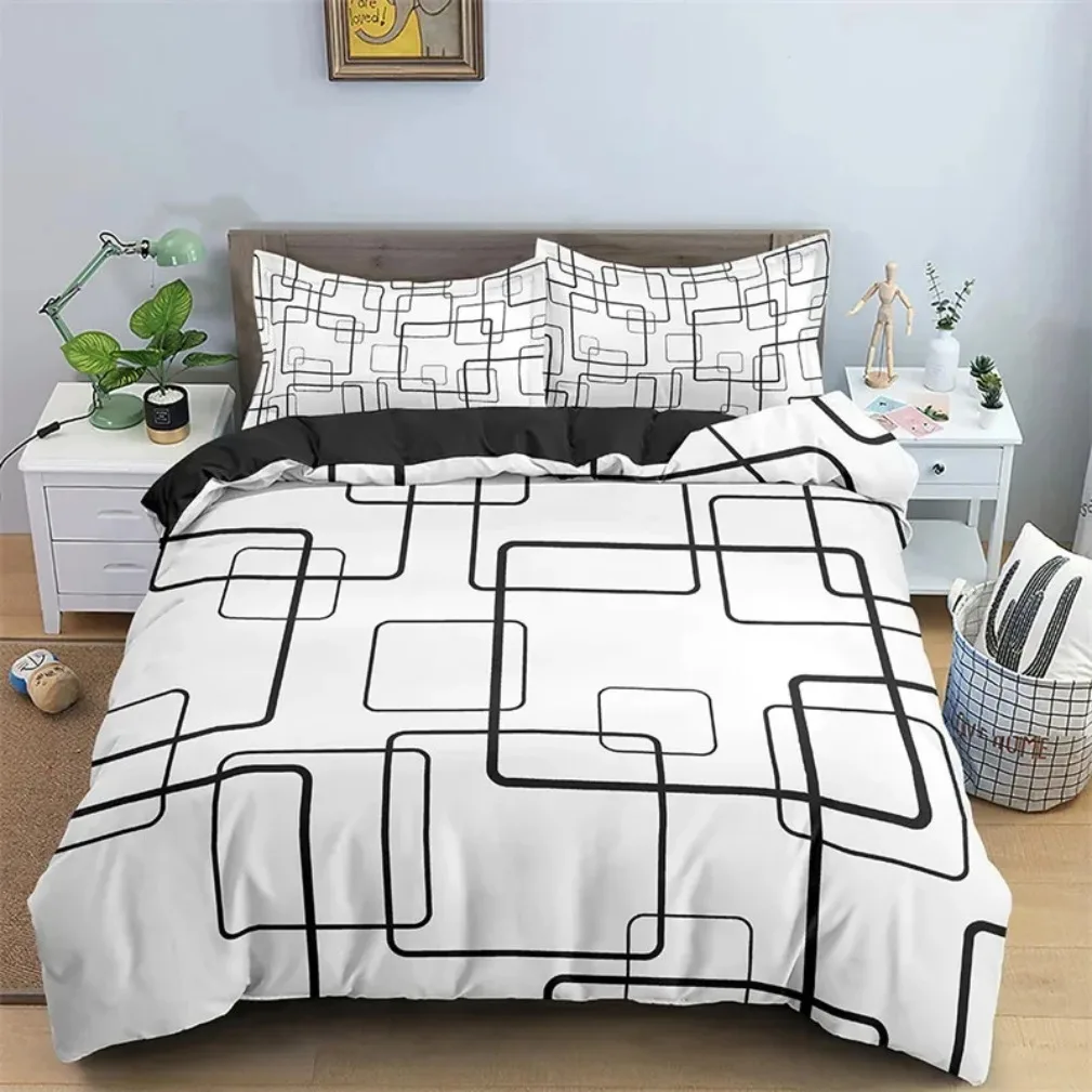 Simple Modern Geometric Bedding Set, Geometric Trapezoid Printed Duvet Cover,Single Double Bed Quilt Cover and Pillowcase