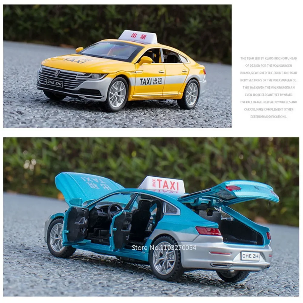 1/32 CC Taxi-Spielzeug, Modellauto, Druckguss-Legierung, Fahrzeug, 6 Türen geöffnet, Metallkörper, Gummireifen, Ton, Licht, zurückziehbares Spielzeug, Geschenke für Kinder