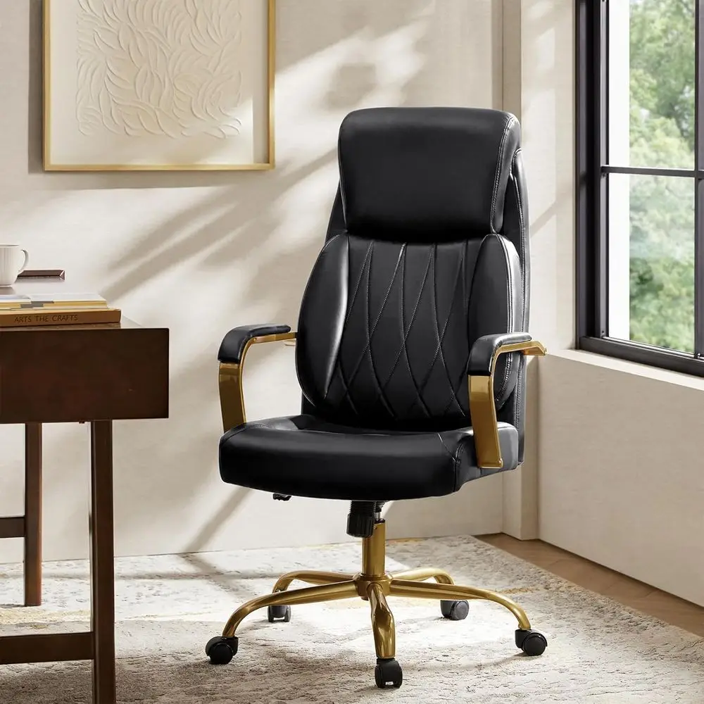 Executive Oice Chair with Adjustable Lumbar Support, Leather Ergonomic Oice Chair with Padded Armrests, and High Back, White and