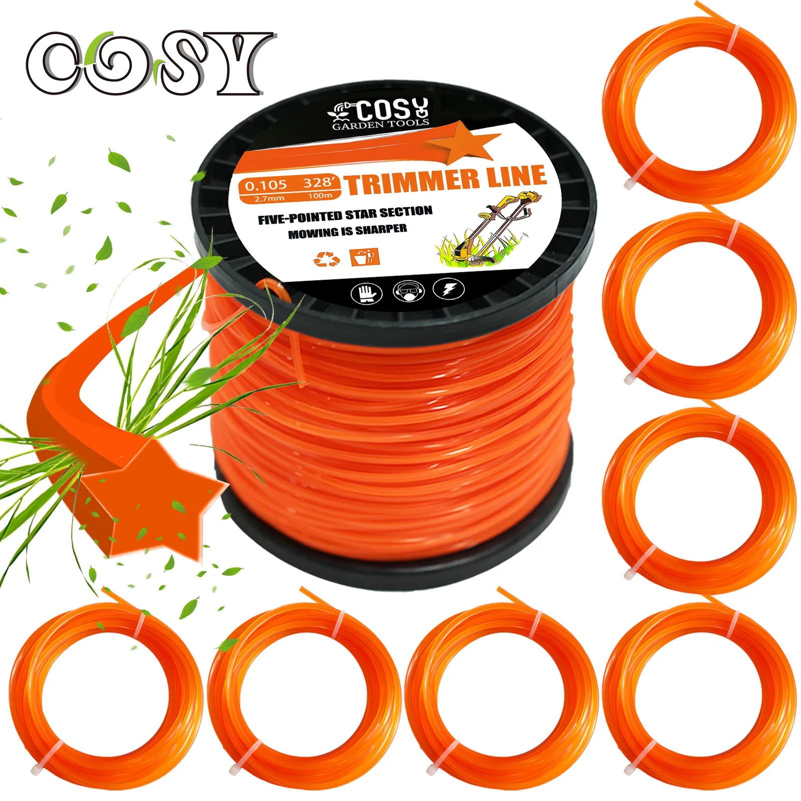 2.7mmx100m Brush Cutter Sharp Rope Grass Mower Pentagram Nylon Mowing Trimmer Line Trimmer Head String Grass Trimmer Roll Line