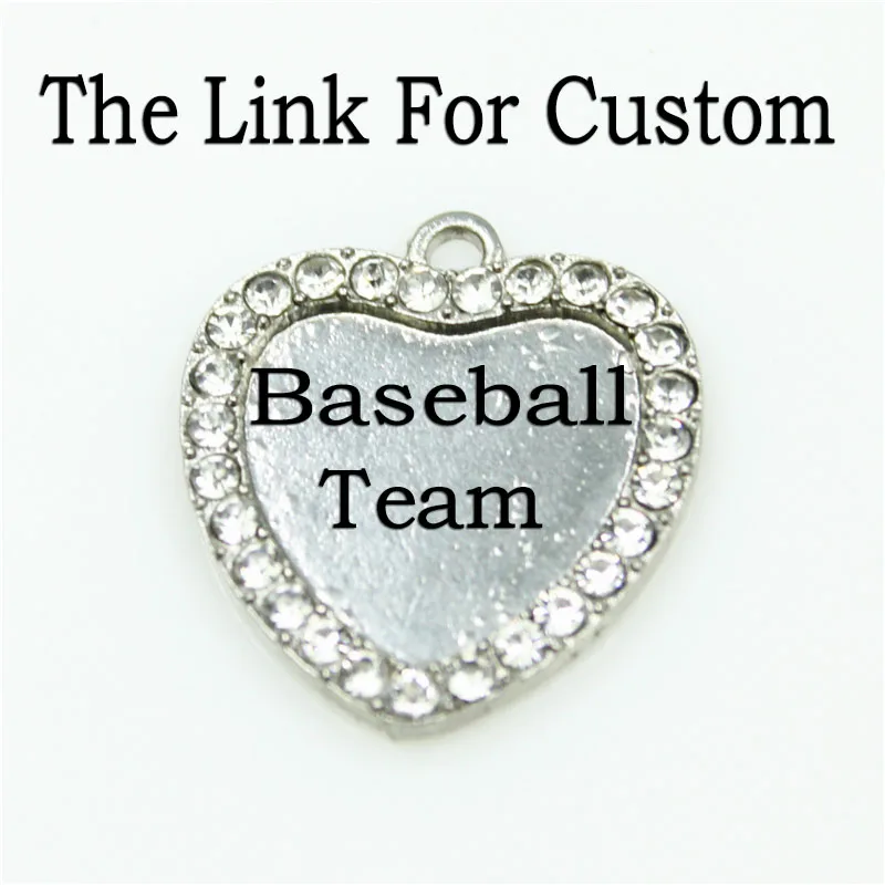 Customize 10pcs Baseball Sports Crystal Hearts White Background Dangle Charms DIY Bracelets Jewelry Accessory Pendants