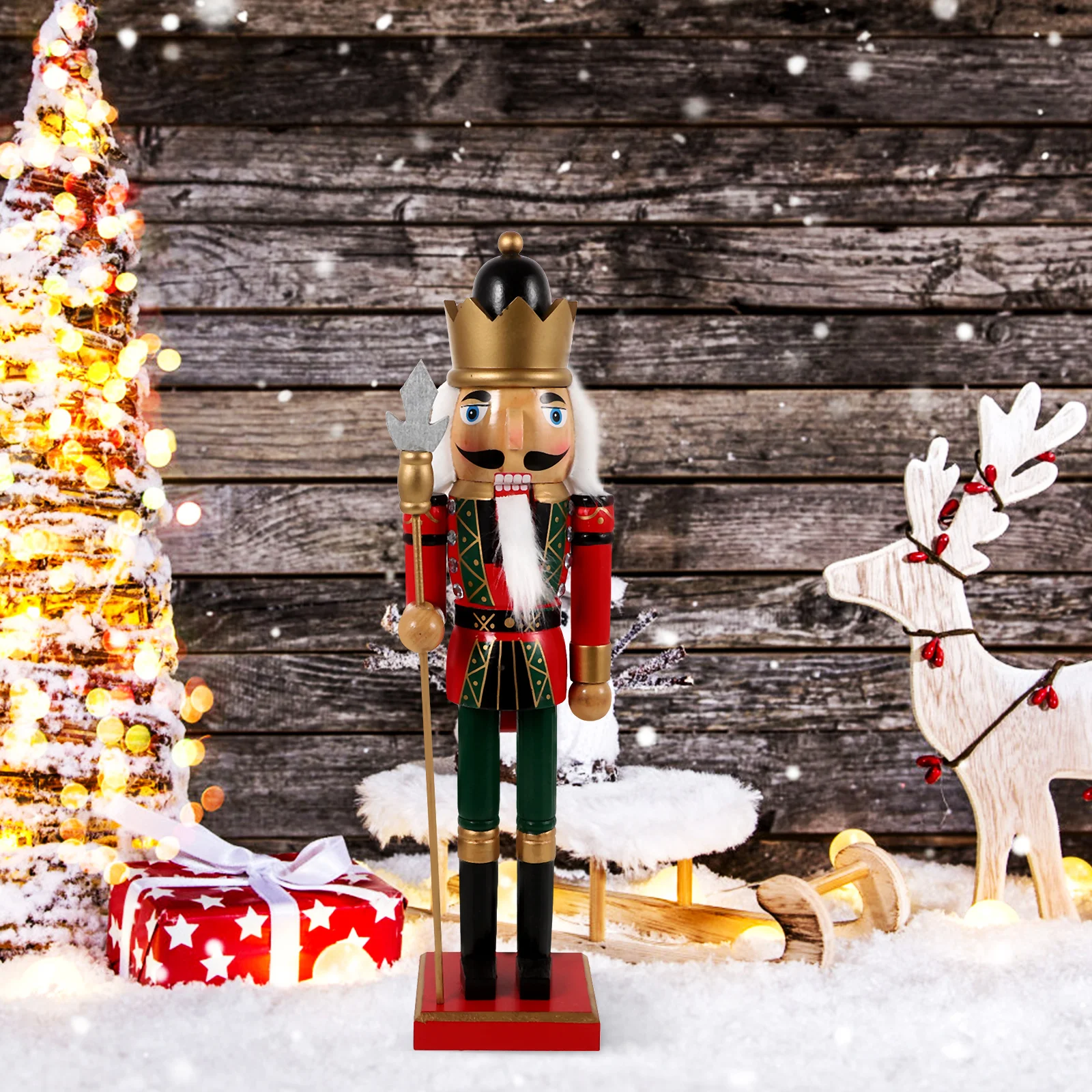 

Wooden Nutcracker Christmas Decor for Tabletop Home Display Xmas Cabinet Ornament Desktop Holiday Decoration Festive Gift