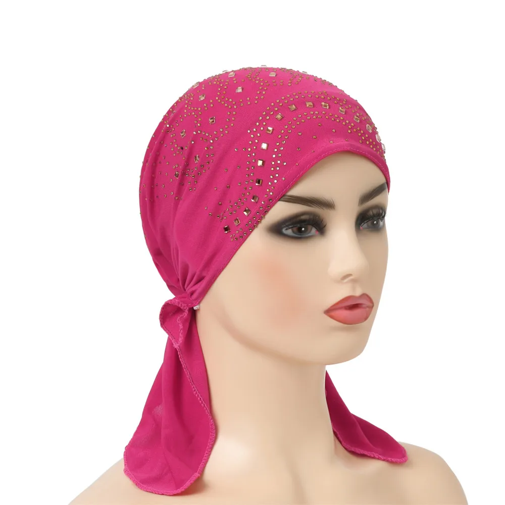 

Fashion Rhinestone Headscarf Underscarf Women Muslim Inner Tube Turban Bonnet Islamic Full Cover Headwear