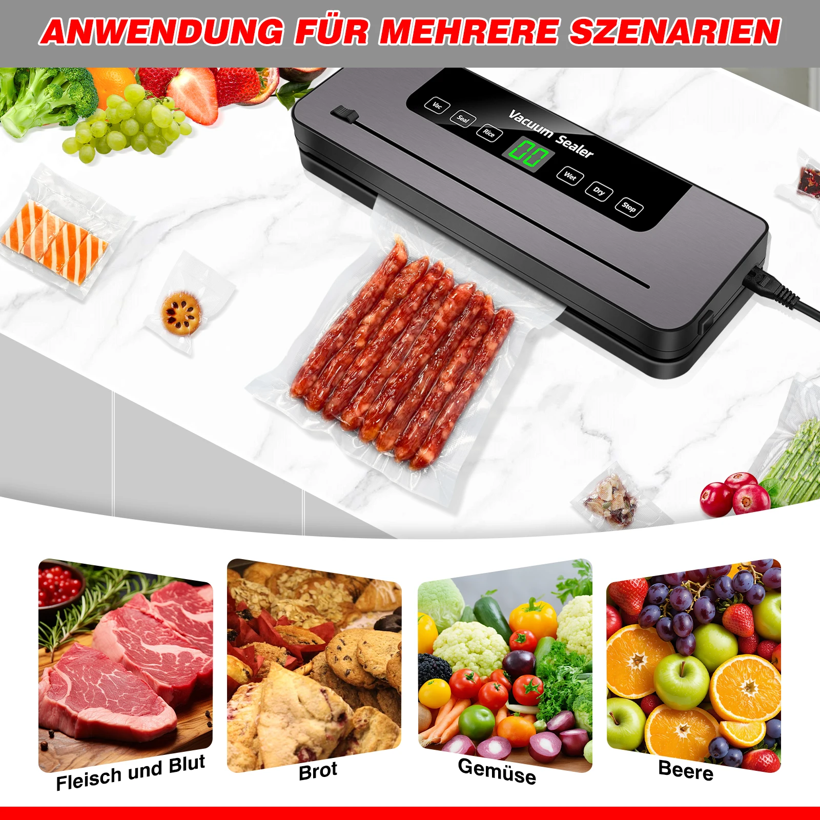 Vacuum Electric Sealing Machine Automatic Vacuum Sealer 60kpa Vacuum Food Sealer Dry Wet Packing With 10 Free Sealing Bags