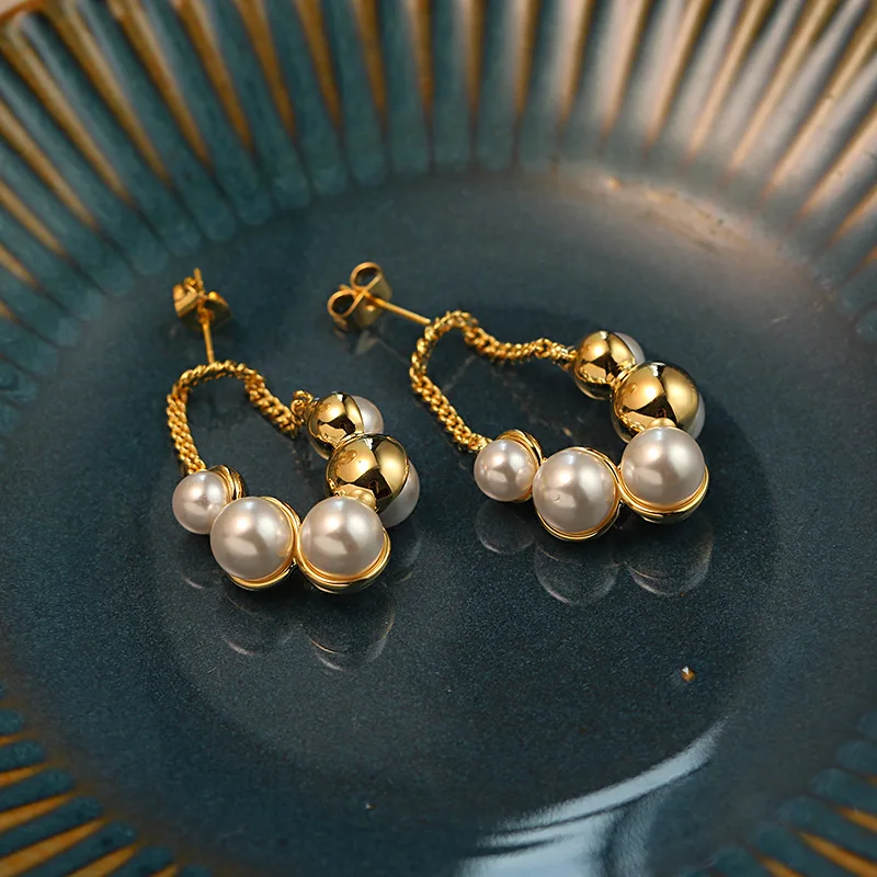 

18K Gold Plated Exquisite Vintage French Style Pearl Earrings For Women Casual Chic Romantic Jewelry bijoux femme