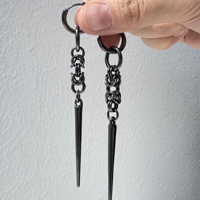 Long Chain Earrings Chunky Chainmail Spike Earrings Jewellery
