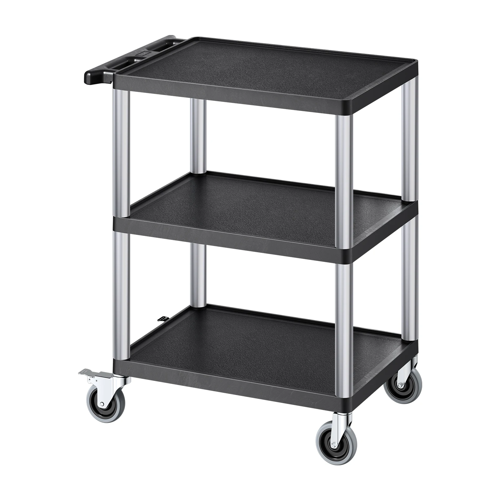 

SucceBuy 300lbs Utility Service Cart Three-Shelf Plastic Rolling Hand Cart with 360° Swivel Wheels for Warehouse Garage Cleaning