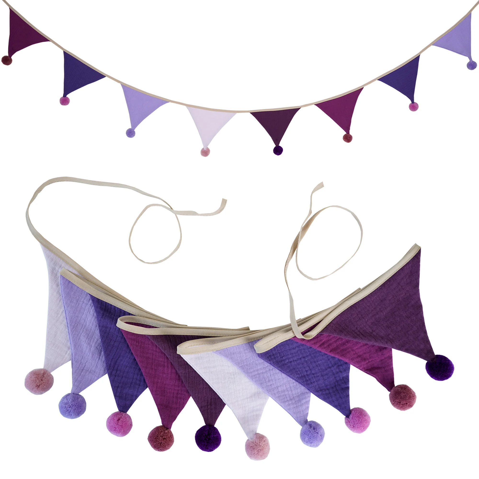 2,6 m/8,5 ft Kindergarten Stoff Bunting 10 Dreieck Wimpel Flaggen mit Kugeln Party Decor Banner Home Baby Dusche Karneval Girlande – Detail 24