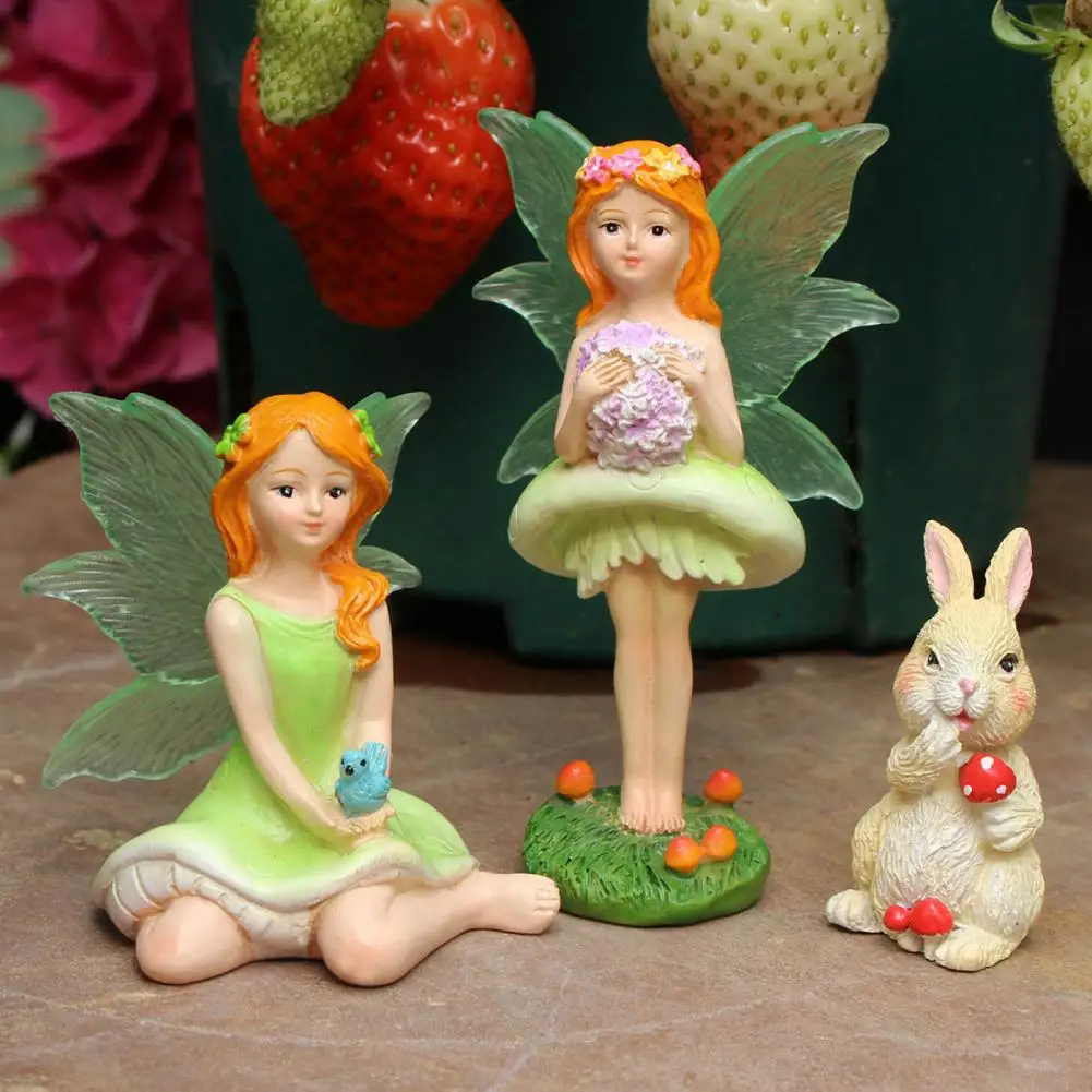 Fairy Garden Elf Fairy Figurines Miniature Flower Fairy Elf Wings Dollhouse Ornaments Set of 3 Resin Garden Figurines Cute Elves