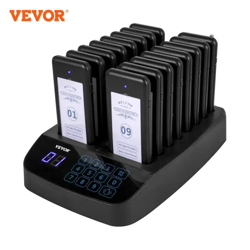 

VEVOR Restaurant Wireless Guest Paging System 16-20 Beepers Queuing Calling Pagers 300-500m Wireless Remote Control Food Trucks