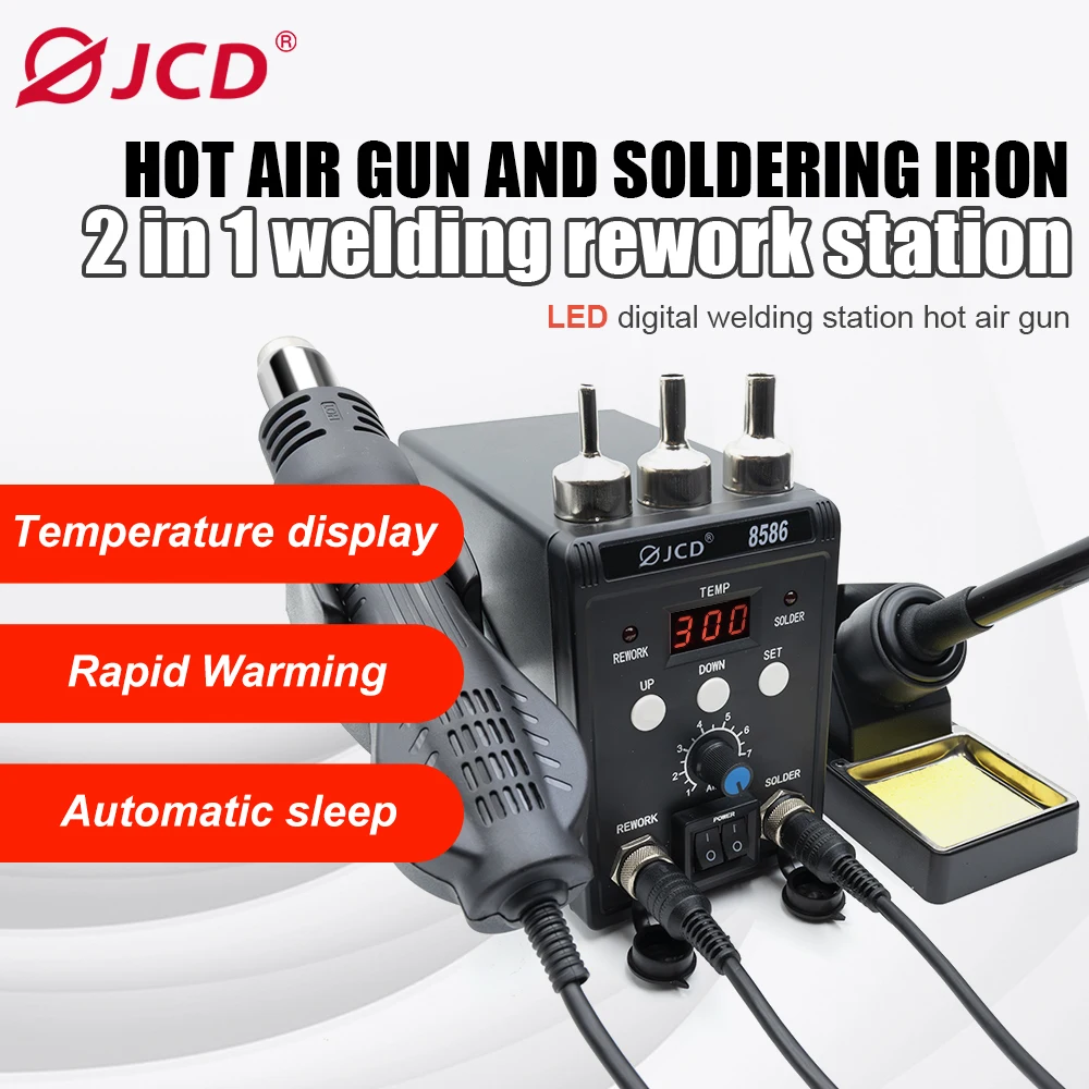 Imagem -02 - Jcd-digital Esd Hot Air Gun Estação de Solda Solda de Solda Ferro para ic Smd Desoldering Ferramentas de Retrabalho 750w 8586 em 220v 110v