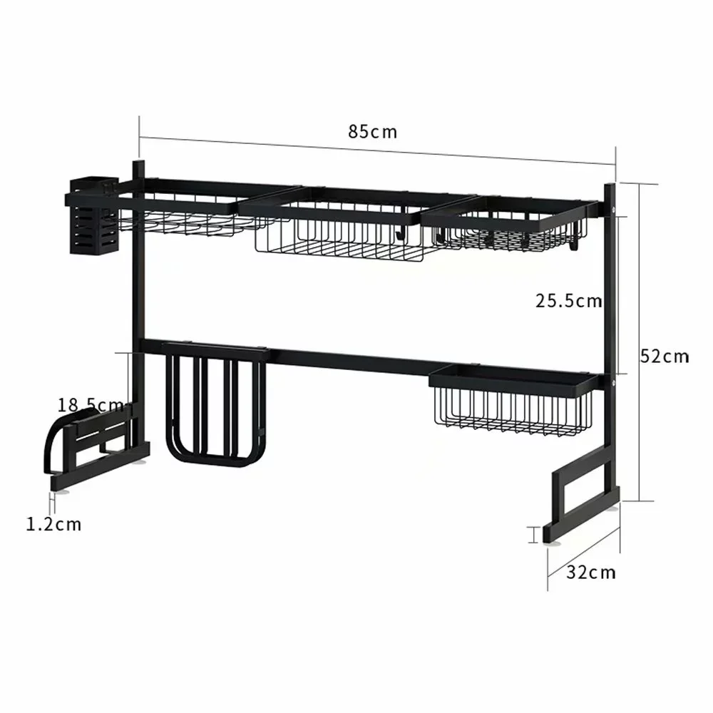 New Dish Drying Rack Kitchen Over The Sink Dish Drain Rack Utensil Holder Double Sink Stainless Steel Matt Black