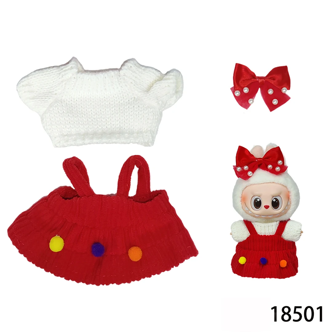 Zestaw świąteczny dla lalki Labubu V1 V2 15-17cm: kapelusz, peleryna, buty, okulary, urocze pluszowe ubranka, akcesoria DIY, prezent