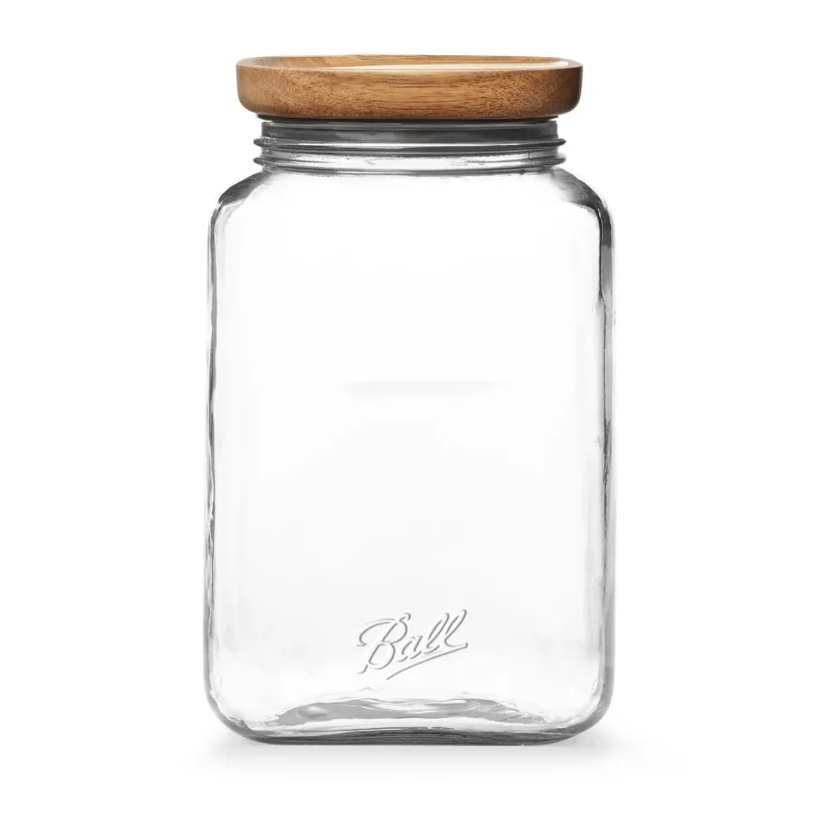 15.6 Cup Stack Store Glass Jar with Acacia Wood Lid Airtight Wide Mouth Glass Storage Container for Pantry, Kitchen, and Counte