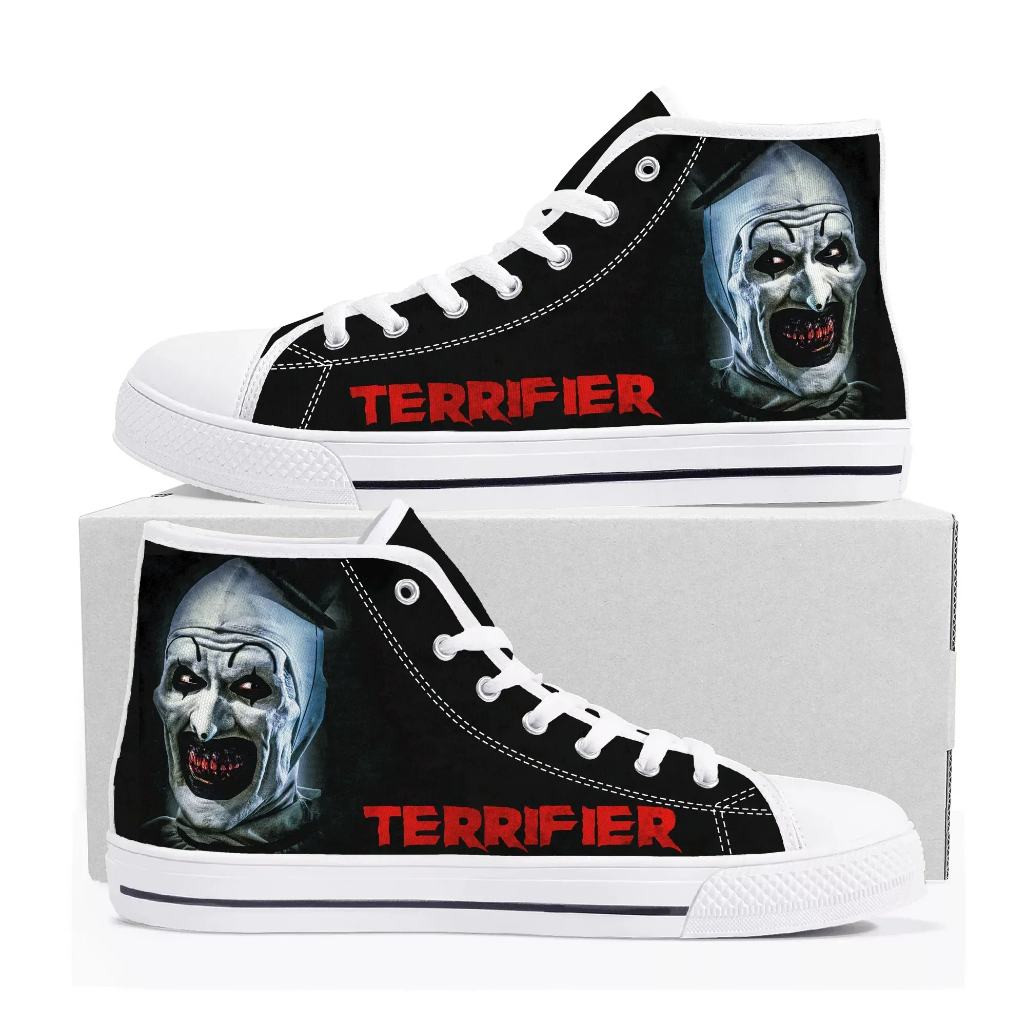 Terrifier Clown halloween High Top Sneakers pour hommes, femmes et adolescents, baskets en toile décontractées, chaussures personnalisées, à personnaliser soi-même