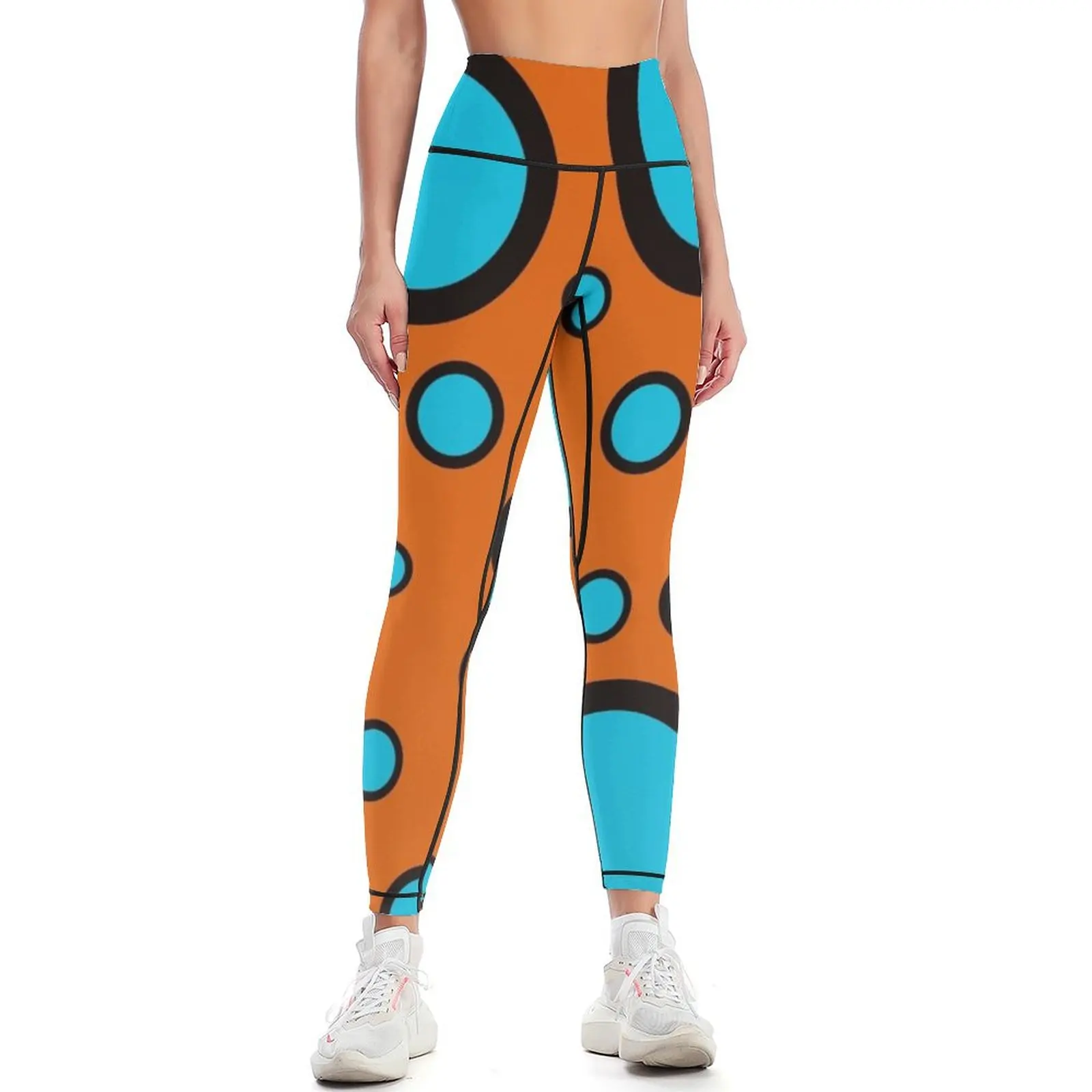 

teal black and orange polka dot design pattern Leggings Sweatpants Women's sports Womens Leggings