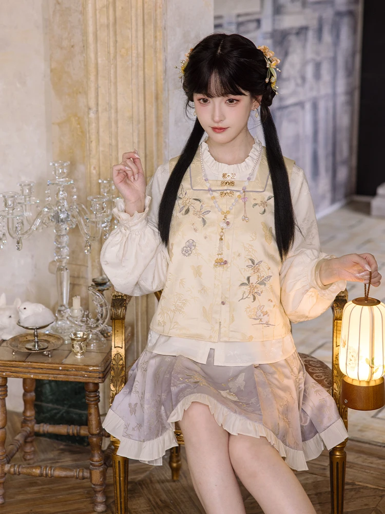 

Комплект Ханьфу для Праздника середины осени Chuan Dai: топ с квадратным воротником и юбка-миди, традиционный китайский стиль, женская одежда.