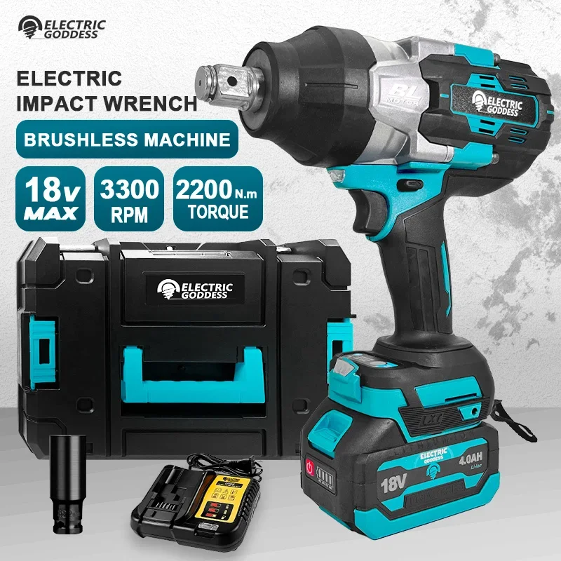 2200NM Electric Goddess Brushless Electric Impact Wrench 3/4Inch 3Gear Cordless Electric Drill Power Tool For Makita 18V Battery