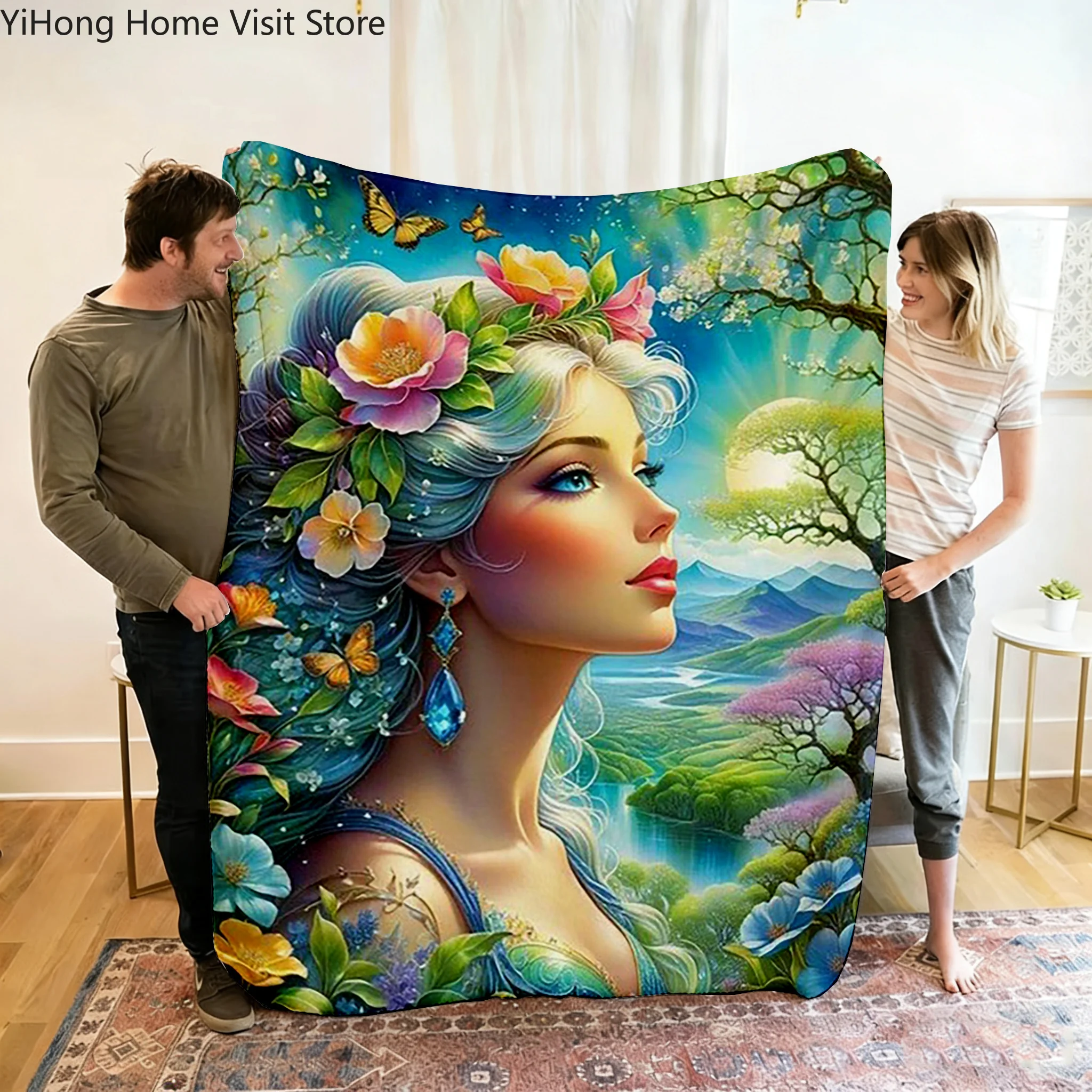 

1PC Woman Portrait Pattern Flannel Blanket, Soft, Skin-Friendly, Warm, Machine Washable, Suit for Sofa,Bed,Office,Travel,Camping