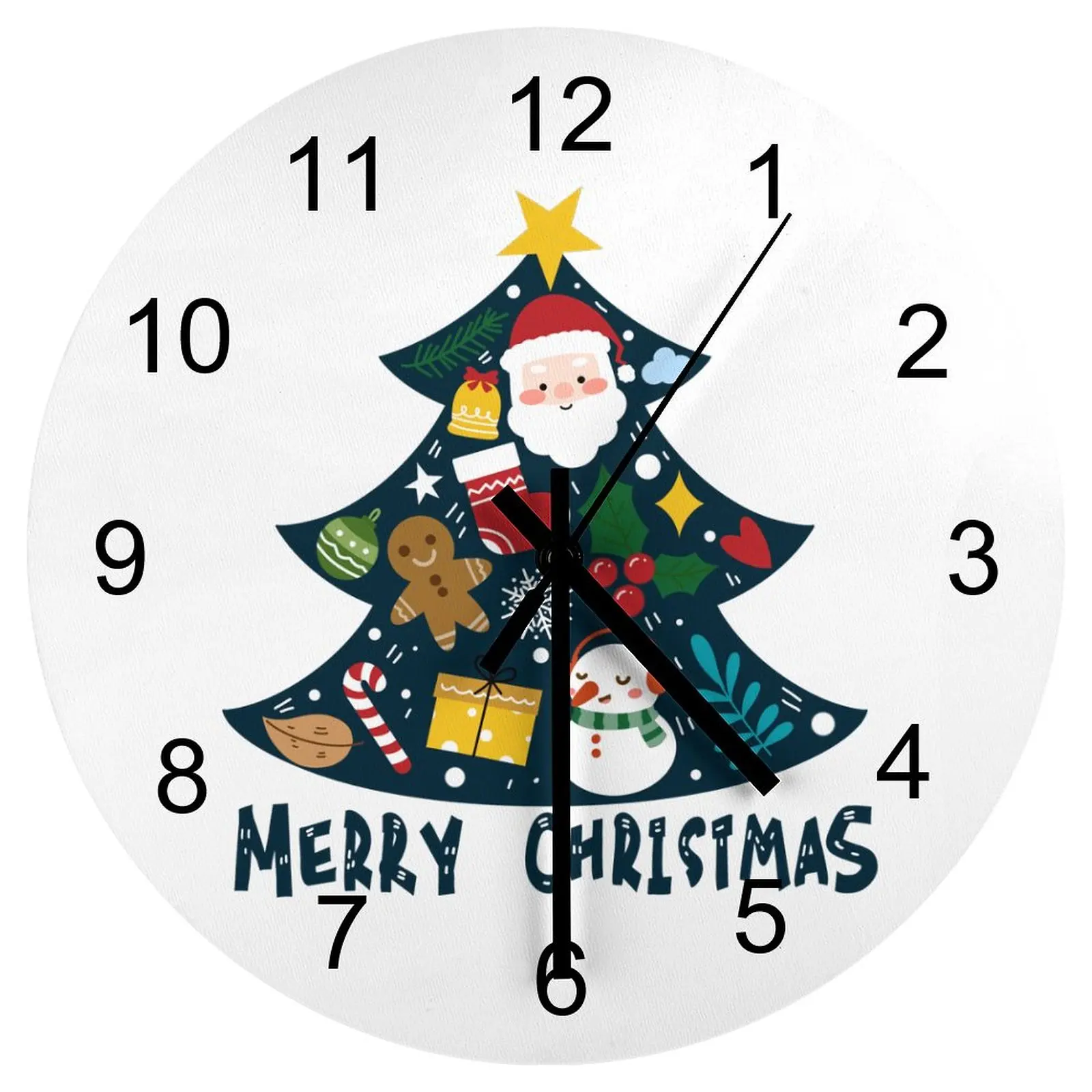 

Nursery Wall Clock Christmas tree Clocks 12 inch Silent Wood Round Patterned Keyhole Hanging Nordic