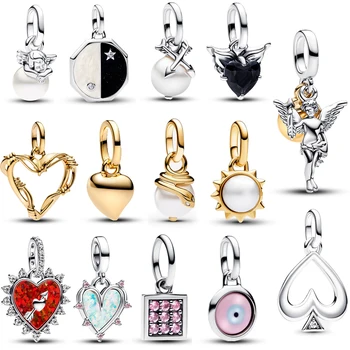 클래식 골드 와이어 하트 & 스파클링 925 스털링 실버 진주 천사 매달려 DIY 여성 팔찌 펜던트 액세서리에 대한 매력