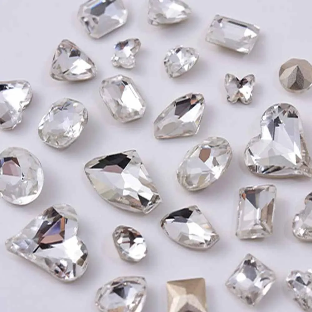 Strass 3D transparents de forme mixte pour Nail Art, 50 pièces, pointe en verre scintillant, diamants inférieurs, breloques pour ongles, bricolage, décorations pour Nail Art, gemmes *