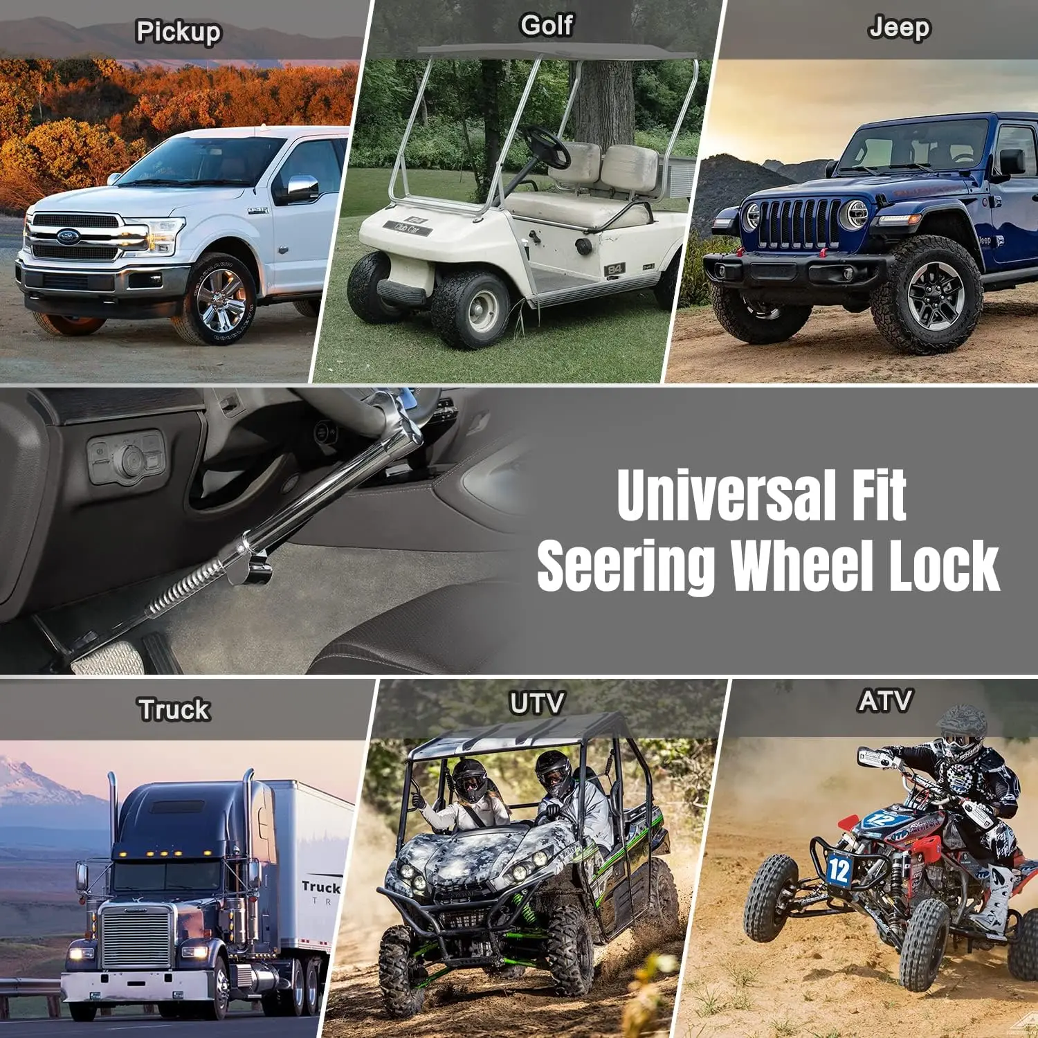 Bloqueio de volante anti-roubo, barra de bloqueio de freio retrátil, trava de pedal de embreagem ajustável para carro caminhão suv van, 2 chaves, prata