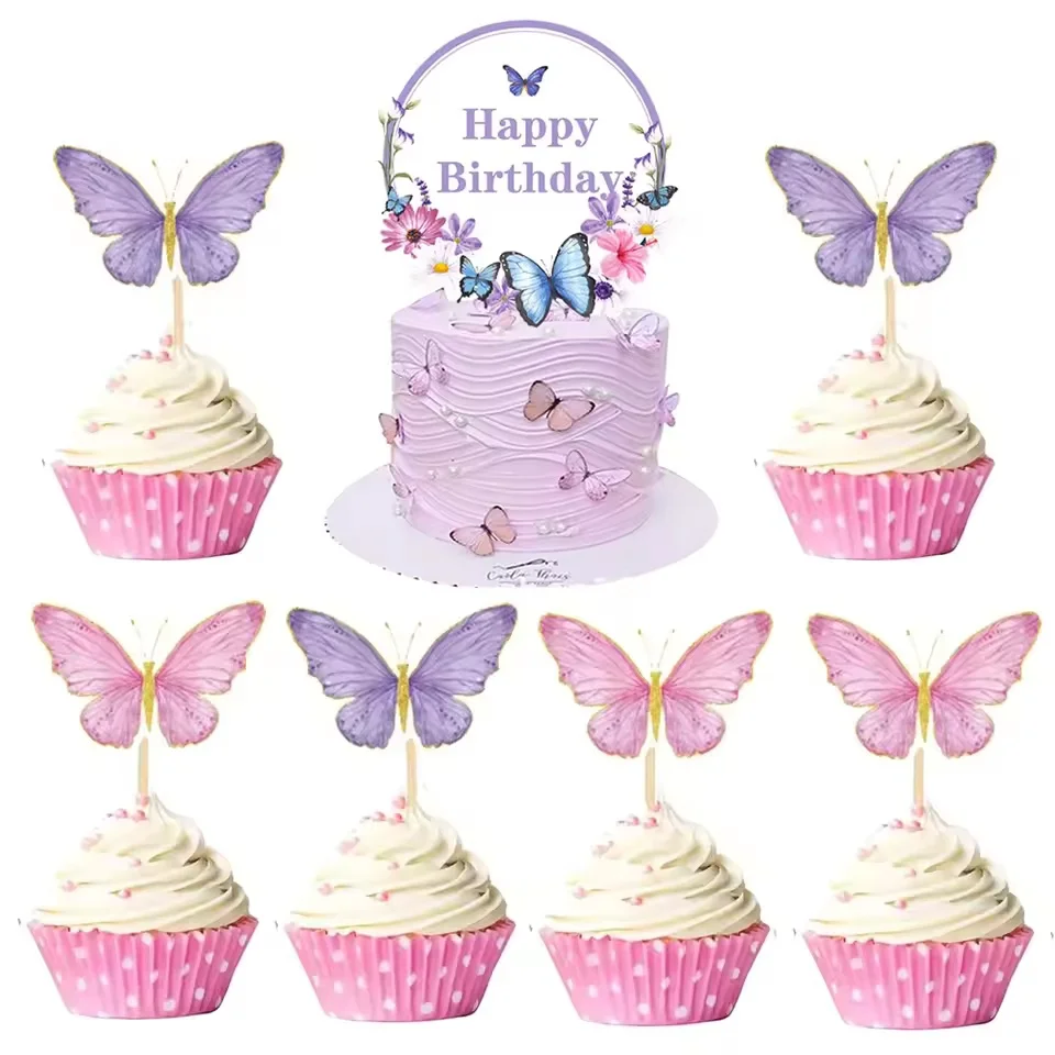 Schmetterlings-Cupcake-Topper, Babyparty-Dekoration, Schmetterlings-Kuchenaufsatz, Deko für Mädchen und Frauen, Geburtstags- und Hochzeitsdekoration