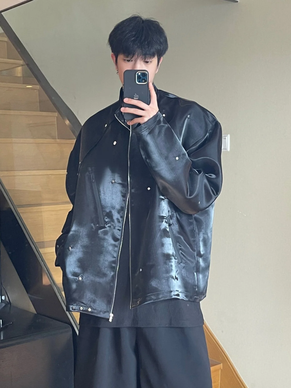 

Men's MA Flight Jaet ort Pad oulder Liquid Metal American Sle Baseball Coat Autumn High Street Cleanfit Polyester Fiber