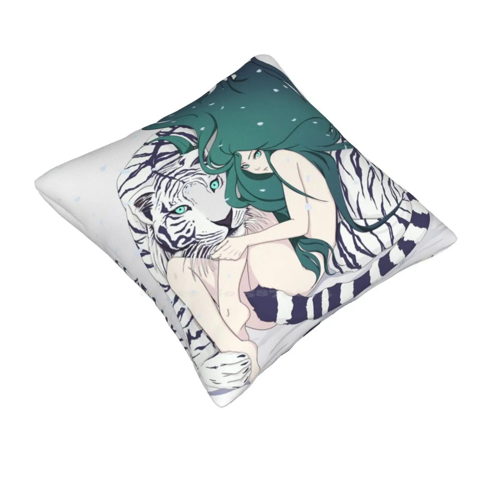 Frosty Goddess Soft Comfortable Pillowcase White Tiger Anime Girl Manga Girl Goddess Nature Animal Tigress Anime Tiger Tiger