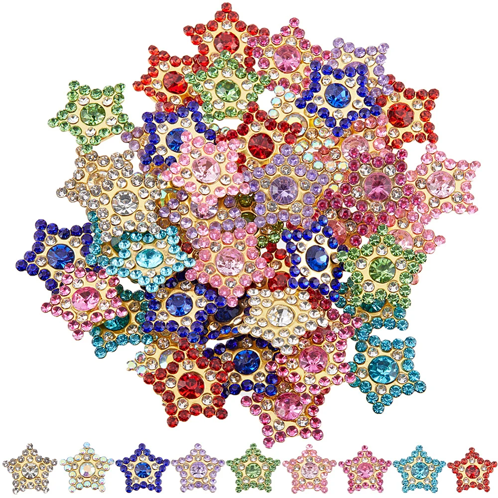 108Pcs Pentagrams Sew On Rhinestones 15mm Star Flower Claw Cup Rhinestone Gold Flatback Base Glass Gem Stones for Clothes
