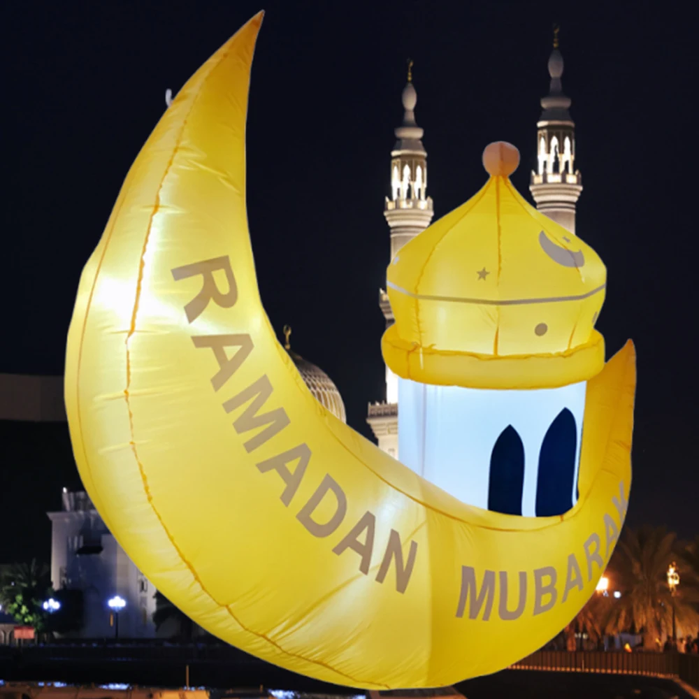 1.6 متر رمضان ديكور عيد الفطر القمر السفينة المدمج في مصباح ليد لعبة قابلة للنفخ في الهواء الطلق مبارك الصلاة الديكور لوازم الحفلات