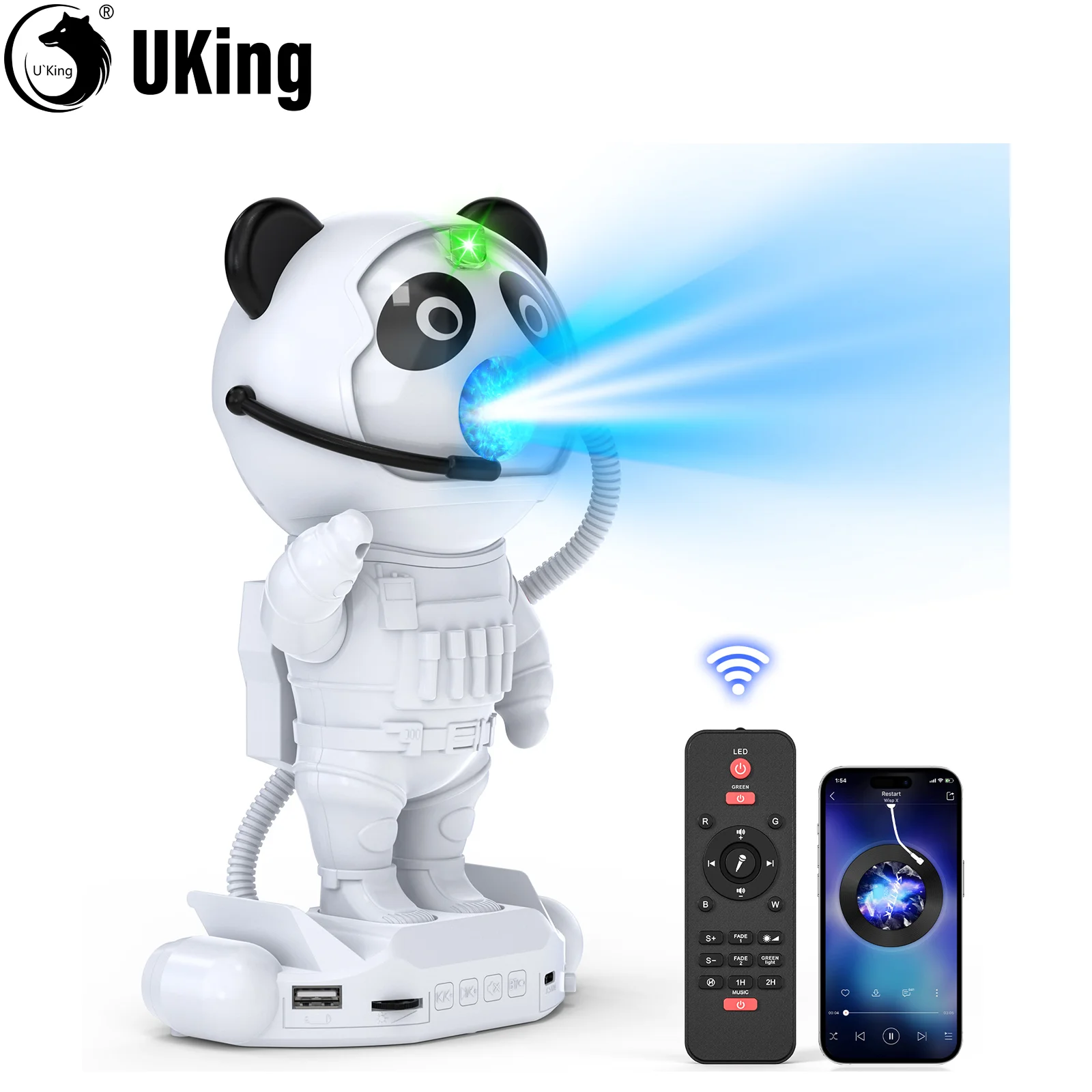 U' King-Astronaut Musical Galaxy Projetor com Bluetooth Player, Controle Remoto para Quarto, Decoração do Quarto Infantil, Luzes de Festa, Presentes