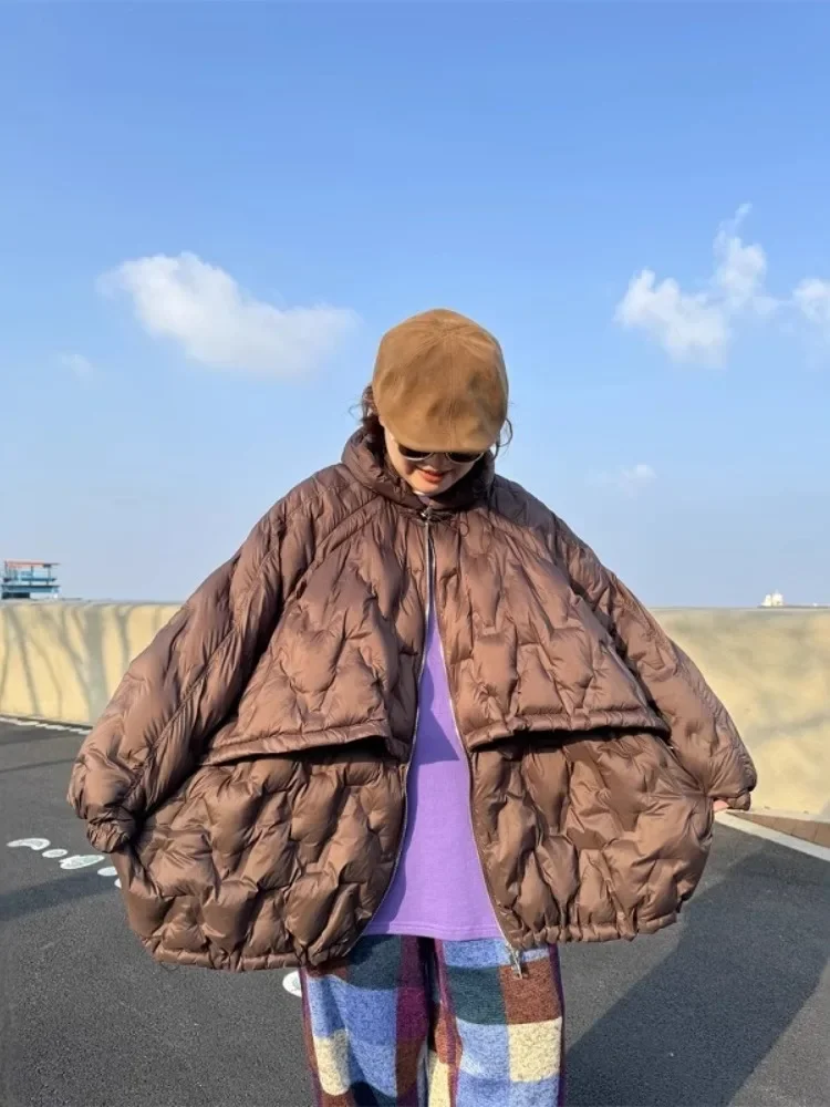 Nowa Zimowa Odzież Damska Modna Lekka Kurtka Puchowa z Kapturem Bardzo Luźna Kurtka Puchowa z Białego Kaczego Puchu Płaszcz Damski