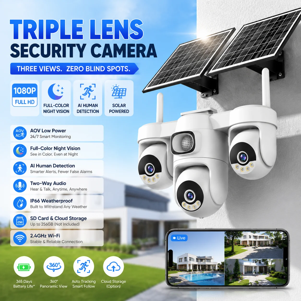 20MP 4G LTE Solar Security Camera Outdoor PTZ CCTV 3 Screen Display 12X Optical Zoom 360° Rotation AI Tracking 14400mAh Battery
