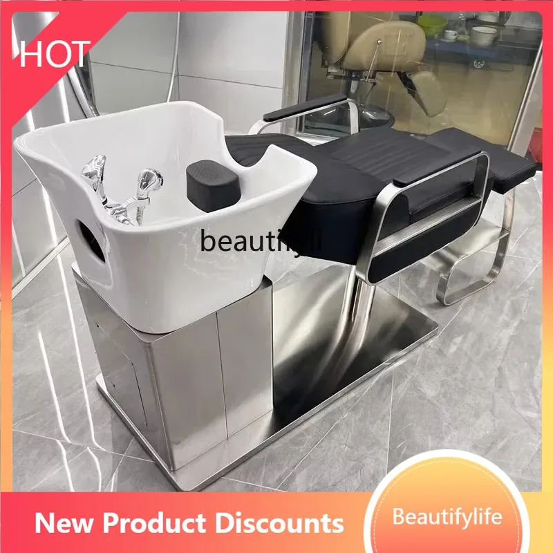 

smt53 High-End Lying Half Flushing Bed Hair Saloon Dedicated Ceramic Basin Hair Shampoo Chair with Integrated Water Heater