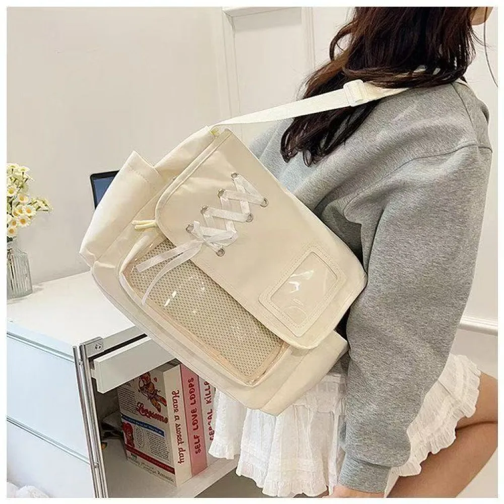 Transparente Umhängetasche im Harajuku-Stil, große Nylon-Umhängetasche mit mehreren Taschen, vielseitige Umhängetasche für Studenten – Detail 3