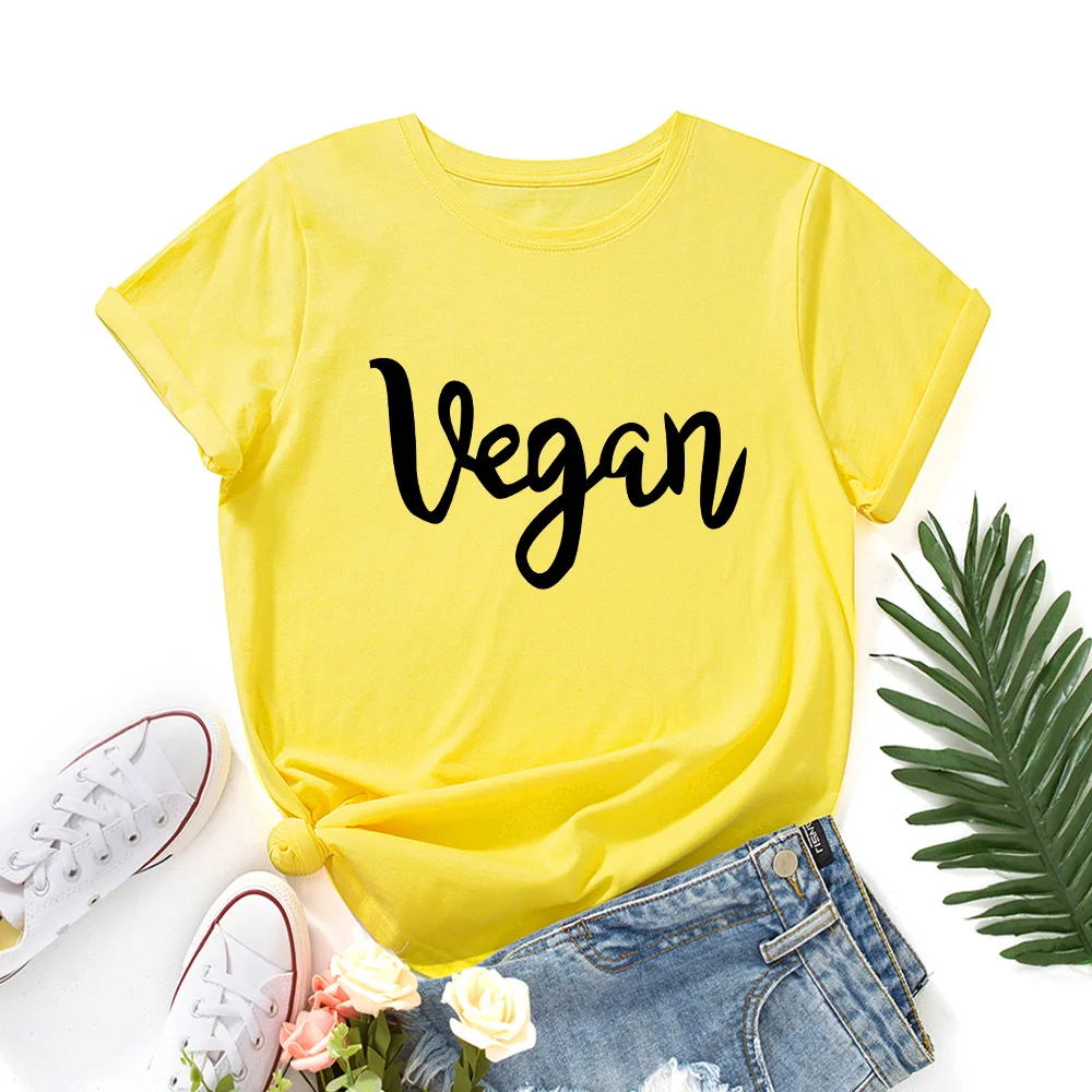 JFUNCY Oversize Women T Shirt Summer Loose Short Sleeve T-shirt Vegan Letter Print Tops Graphic Basic Tee Female Clothes