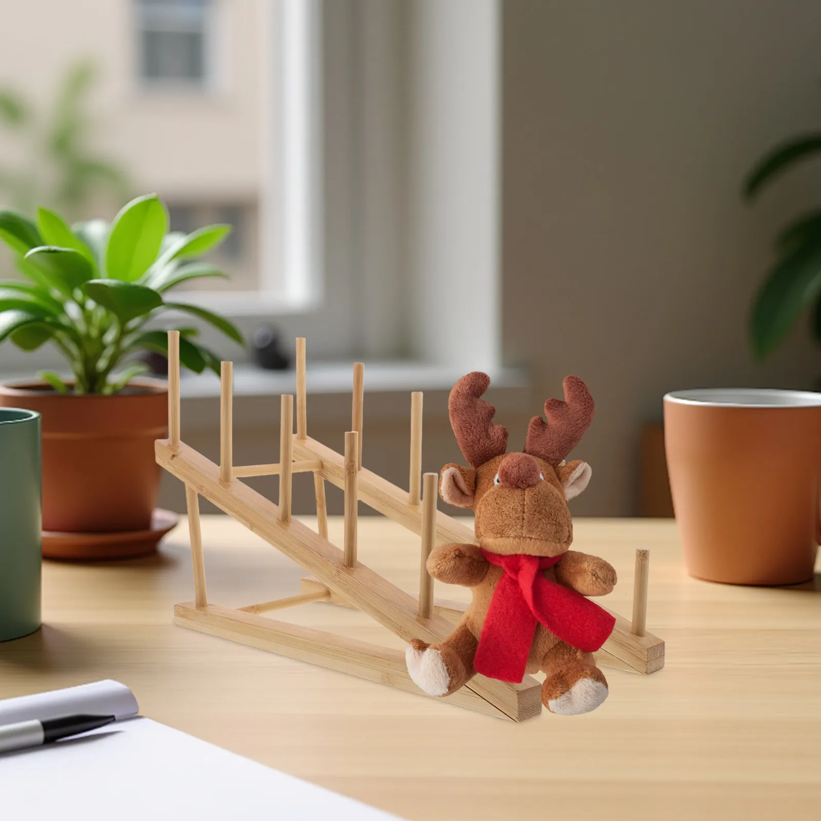 12Pieces Finger Puppet Display Rack Wooden Puppet Holder Stand Anti-Crush Multi-Layer Storage for Classroom Bedroom Kindergarten