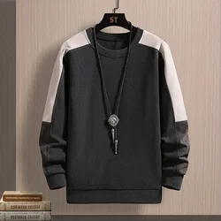 New Autumn Fashion Korean Version Patchwork Color Matching Round Neck Loose and Versatile Handsome Youth Long Sleeved Sweater