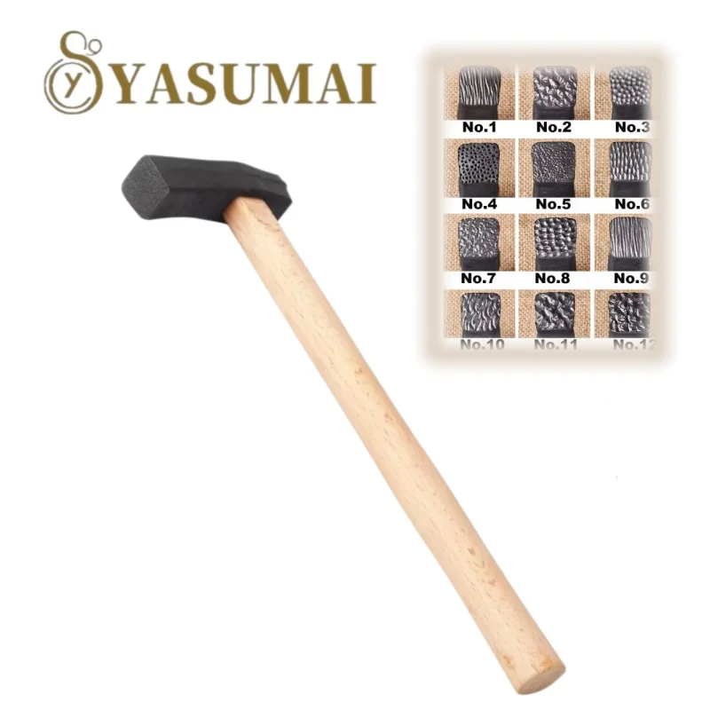  YASUIMAI Multi-Texture Jewelry Hammer Durable Square Head Wood Handle for Rings Bracelets DIY Metal Pattern Forming Tool ﻿
