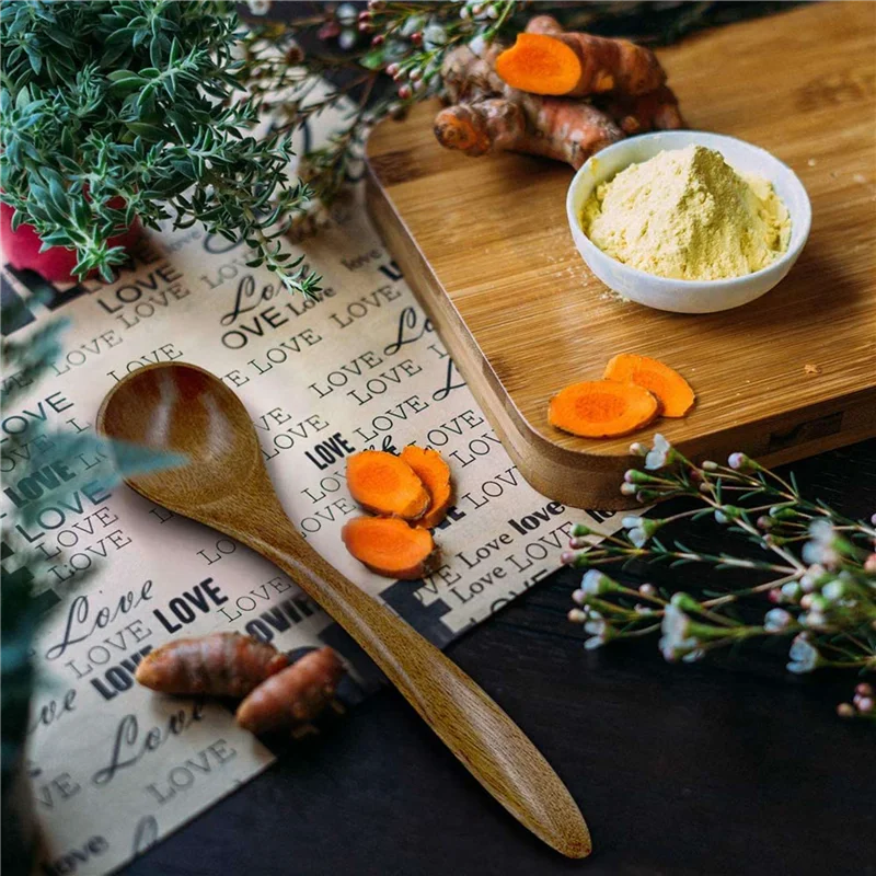 ABWR- ملاعق خشبية صغيرة، 18 قطعة 5.3 بوصة ملاعق شوربة طبيعية ملعقة خشب الخيزران لتناول الطعام، تقديم خلط البهارات المصنوعة يدويًا