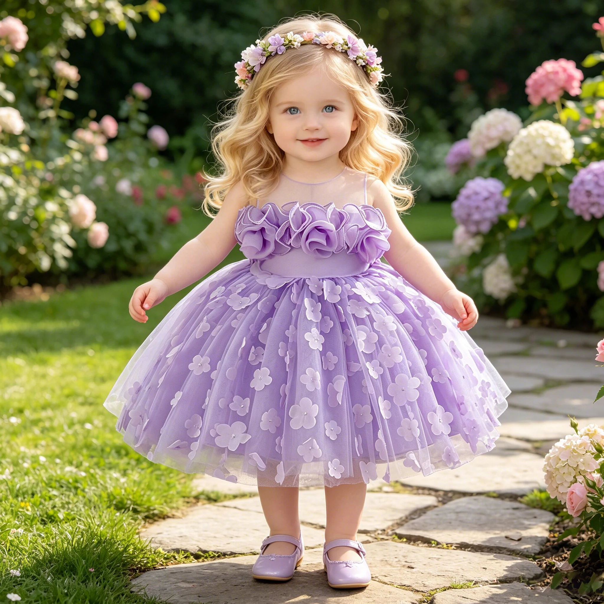 Kleinkind Brautjungfernkleider Partykleider für Babymädchen Tüll-Kleider für den 1. Geburtstag Taufkleider Prinzessinnen-Ballkleider Mädchen Hochzeits- und Abendkleider