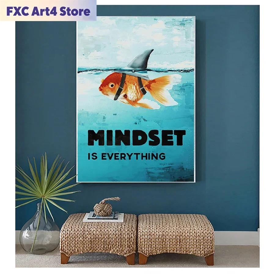 Rahmenlose Heimdekoration, Motivationsposter mit Hai- und Fischmotiven im nordischen Stil für Wohnzimmer, Wandkunst, Leinwanddruck
